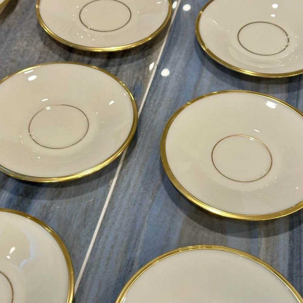 LENOX Eternal Gold Trim China Coffee Cup Saucers 6” Lot of 12. Great Condition - Picture 2 of 8